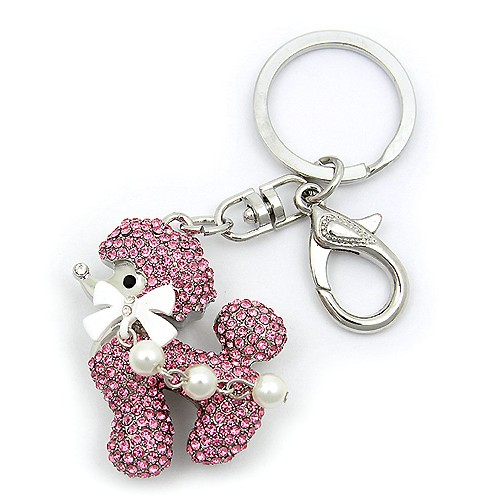 Key Chain - Rhinestone Poodle - Silver/ Pink - KC-HFK5911SVPK